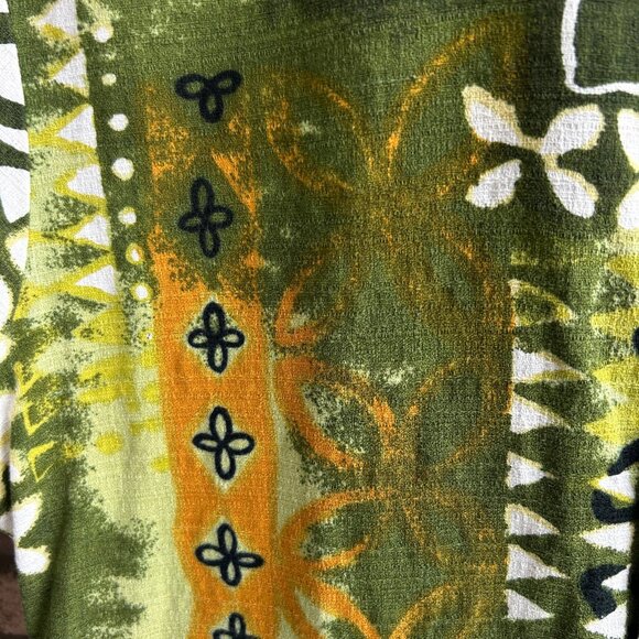 Vintage 60's Hawaiian Green Tribal Barkcloth Loop Collar Sears Shirt - Picture 9 of 12